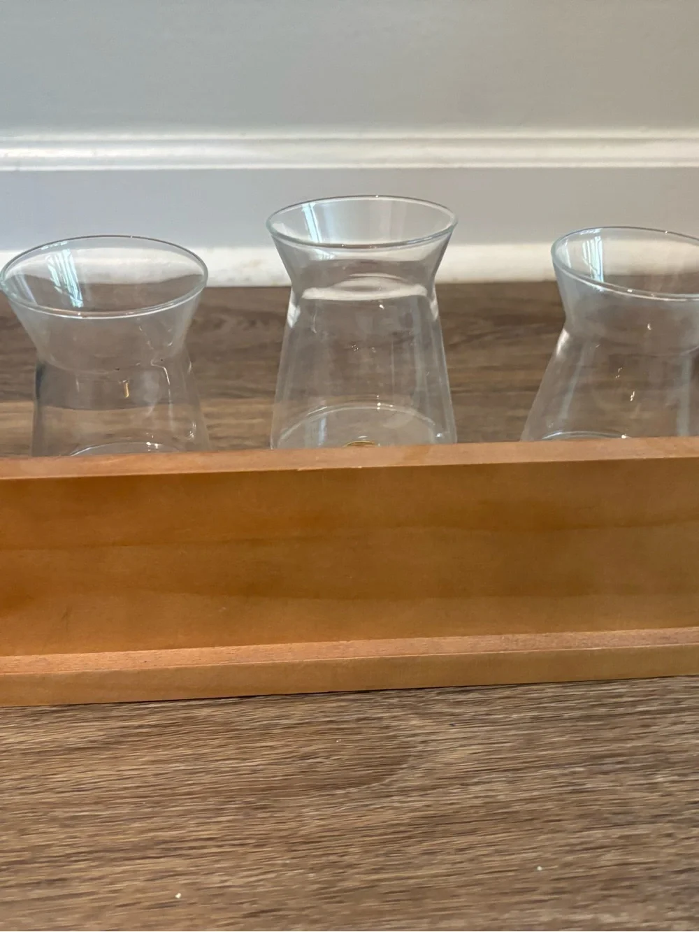 Triple Glass Votive Holder on Wooden Base - Clear Glass & Natural Wood